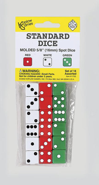 Koplow Games Dot Dice 6 Each Of Red White & Green