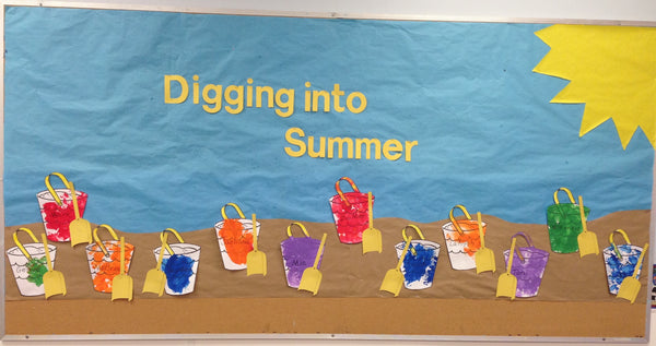 Summer Bulletin Board: Trace student's feet for footprints. Make water by  wrinkling and tear…