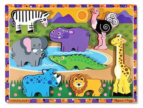 Melissa & Doug 3722 8-Pc Wooden Chunky Puzzle, Safari Animals