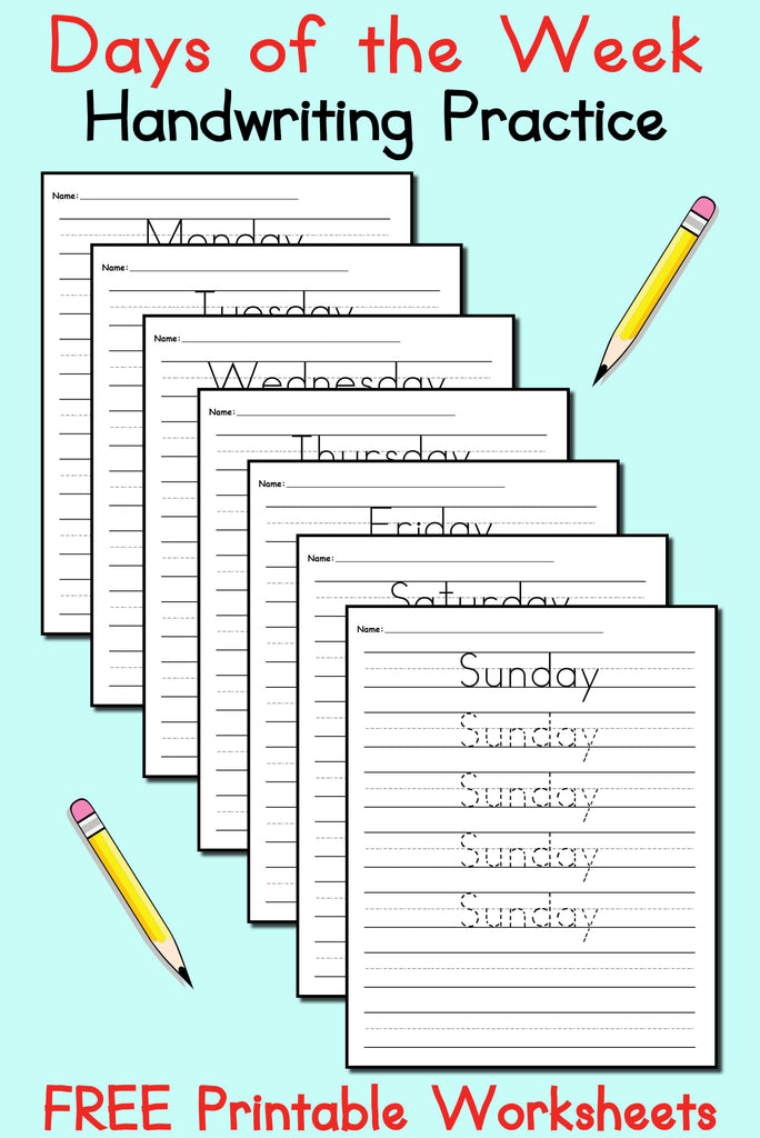 FREE 7 Days of the Week Handwriting Worksheets!