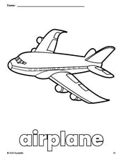 Free printable airplane coloring page for preschool, pre-k, and kindergarten, PDF