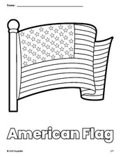 Free printable American Flag Fourth of July coloring page for preschool, pre-k, and kindergarten, PDF