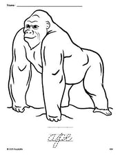 Free printable ape coloring page and cursive word tracing worksheet, perfect for preschool, pre-k, and kindergarten, PDF