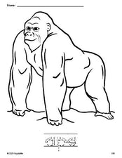 Free printable ape coloring page and word tracing worksheet, letter formation guides, perfect for preschool, pre-k, and kindergarten, PDF