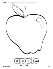 Free printable apple coloring page for preschool, pre-k, and kindergarten, PDF