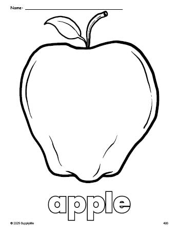 Free printable apple coloring page for preschool, pre-k, and kindergarten, PDF