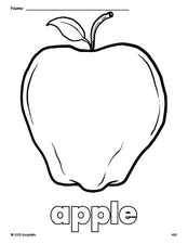 Free printable apple coloring page for preschool, pre-k, and kindergarten, PDF