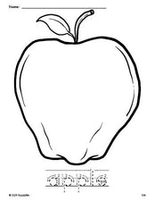 Free printable apple coloring page and word tracing worksheet, letter formation guides, perfect for preschool, pre-k, and kindergarten, PDF