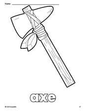 Free printable axe Thanksgiving coloring page for preschool, pre-k, and kindergarten, PDF