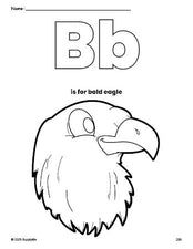 Free printable bald eagle Fourth of July coloring page, letter b coloring page for preschool, pre-k, and kindergarten, PDF