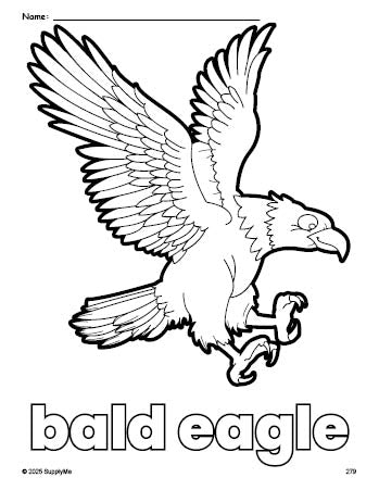 Free printable bald eagle Fourth of July coloring page for preschool, pre-k, and kindergarten, PDF