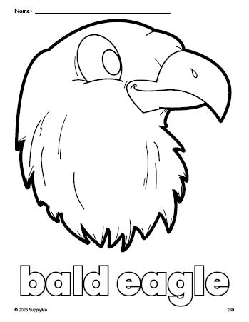 Free printable bald eagle Fourth of July coloring page for preschool, pre-k, and kindergarten, PDF