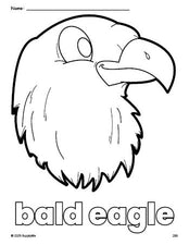 Free printable bald eagle Fourth of July coloring page for preschool, pre-k, and kindergarten, PDF