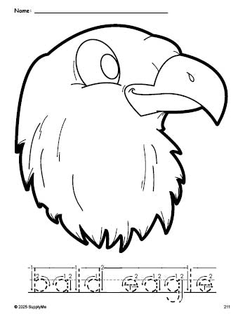 Free printable bald eagle Fourth of July coloring page and word tracing worksheet, letter formation guides, perfect for preschool, pre-k, and kindergarten, PDF