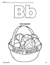 Free printable basket Easter coloring page, letter b coloring page for preschool, pre-k, and kindergarten, PDF