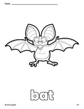 Free printable bat coloring page for preschool, pre-k, and kindergarten, PDF