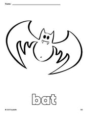 Free printable bat Halloween coloring page for preschool, pre-k, and kindergarten, PDF