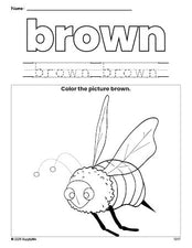 Free bee color brown coloring page and color worksheet, brown worksheet for preschoolers to learn colors, printable PDF