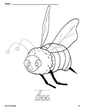 Free printable bee coloring page and cursive word tracing worksheet, perfect for preschool, pre-k, and kindergarten, PDF