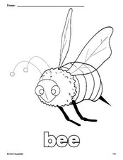 Free printable bee coloring page for preschool, pre-k, and kindergarten, PDF