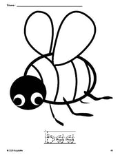 Free printable bee coloring page and word tracing worksheet, letter formation guides, perfect for preschool, pre-k, and kindergarten, PDF