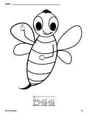 Free printable bee coloring page and word tracing worksheet, letter formation guides, perfect for preschool, pre-k, and kindergarten, PDF