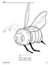 Free printable bee coloring page and word tracing worksheet, perfect for preschool, pre-k, and kindergarten, PDF