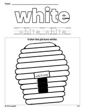 Free beehive color white coloring page and color worksheet, white worksheet for preschoolers to learn colors, printable PDF