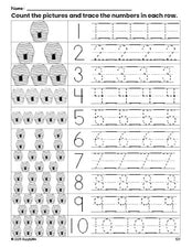 Free printable beehive counting worksheet for preschool and pre-k with number tracing practice 1-10, PDF