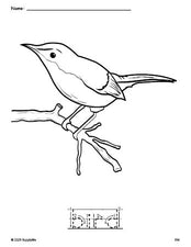 Free printable bird coloring page and word tracing worksheet, letter formation guides, perfect for preschool, pre-k, and kindergarten, PDF