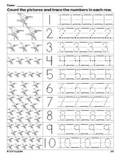 Free printable bird counting worksheet for preschool and pre-k with number tracing practice 1-10, PDF