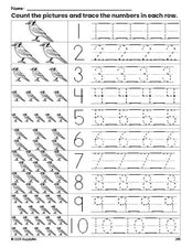 Free printable bluejay counting worksheet for preschool and pre-k with number tracing practice 1-10, PDF