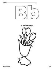 Free printable bouquet Valentine's Day coloring page, letter b coloring page for preschool, pre-k, and kindergarten, PDF