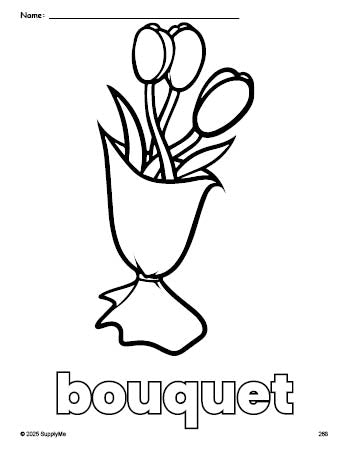 Free printable bouquet Valentine's Day coloring page for preschool, pre-k, and kindergarten, PDF