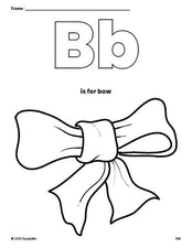 Free printable bow coloring page, letter b coloring page for preschool, pre-k, and kindergarten, PDF