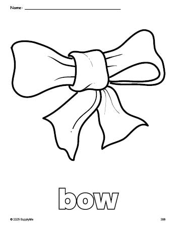 Free printable bow coloring page for preschool, pre-k, and kindergarten, PDF