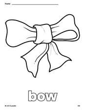 Free printable bow coloring page for preschool, pre-k, and kindergarten, PDF