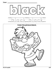 Free boy color black coloring page and color worksheet, black worksheet for preschoolers to learn colors, printable PDF