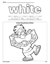 Free boy color white coloring page and color worksheet, white worksheet for preschoolers to learn colors, printable PDF