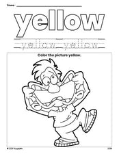 Free boy color yellow coloring page and color worksheet, yellow worksheet for preschoolers to learn colors, printable PDF