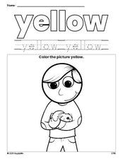 Free boy color yellow coloring page and color worksheet, yellow worksheet for preschoolers to learn colors, printable PDF