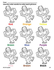 Free boy coloring page and color worksheet for preschoolers to learn colors, printable PDF