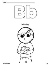 Free printable boy coloring page, letter b coloring page for preschool, pre-k, and kindergarten, PDF