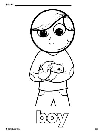 Free printable boy coloring page for preschool, pre-k, and kindergarten, PDF