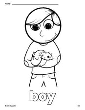 Free printable boy coloring page for preschool, pre-k, and kindergarten, PDF