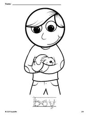 Free printable boy coloring page and word tracing worksheet, letter formation guides, perfect for preschool, pre-k, and kindergarten, PDF