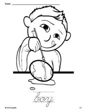 Free printable boy Easter coloring page and cursive word tracing worksheet, perfect for preschool, pre-k, and kindergarten, PDF