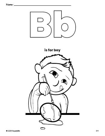 Free printable boy Easter coloring page, letter b coloring page for preschool, pre-k, and kindergarten, PDF