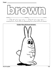 Free bunny color brown coloring page and color worksheet, brown worksheet for preschoolers to learn colors, printable PDF