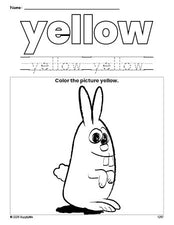 Free bunny color yellow coloring page and color worksheet, yellow worksheet for preschoolers to learn colors, printable PDF